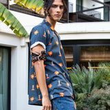 CAMISA CALYPSO DARK BLUE FLOWERS