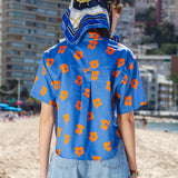 HARVEY BLUE FLOWERS WOMEN'S OVERSIZED SHIRT