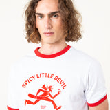 CAMISETA SPICY LITTLE BLANCA RIBETE ROJO UNISEX