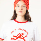 CAMISETA SPICY LITTLE BLANCA RIBETE ROJO UNISEX