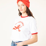 CAMISETA SPICY LITTLE BLANCA RIBETE ROJO UNISEX