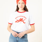 CAMISETA SPICY LITTLE BLANCA RIBETE ROJO UNISEX