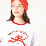 CAMISETA SPICY LITTLE BLANCA RIBETE ROJO UNISEX