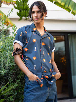 CAMISA CALYPSO DARK BLUE FLOWERS