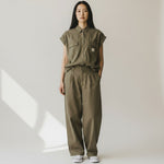 capitandenim Nara Verde wide leg relaxed fit trousers in olive green, made from a linen, cotton, and TENCEL™ blend.