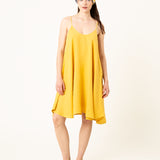 VESTIDO DE TIRANTES OLIVIA MOSTAZA LINO