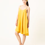 VESTIDO DE TIRANTES OLIVIA MOSTAZA LINO
